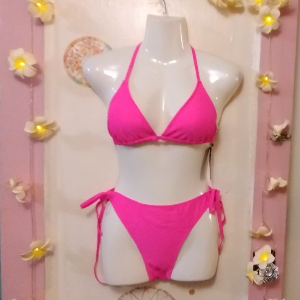 Temp Me (XS) Hot Pink Triangle String Bikini